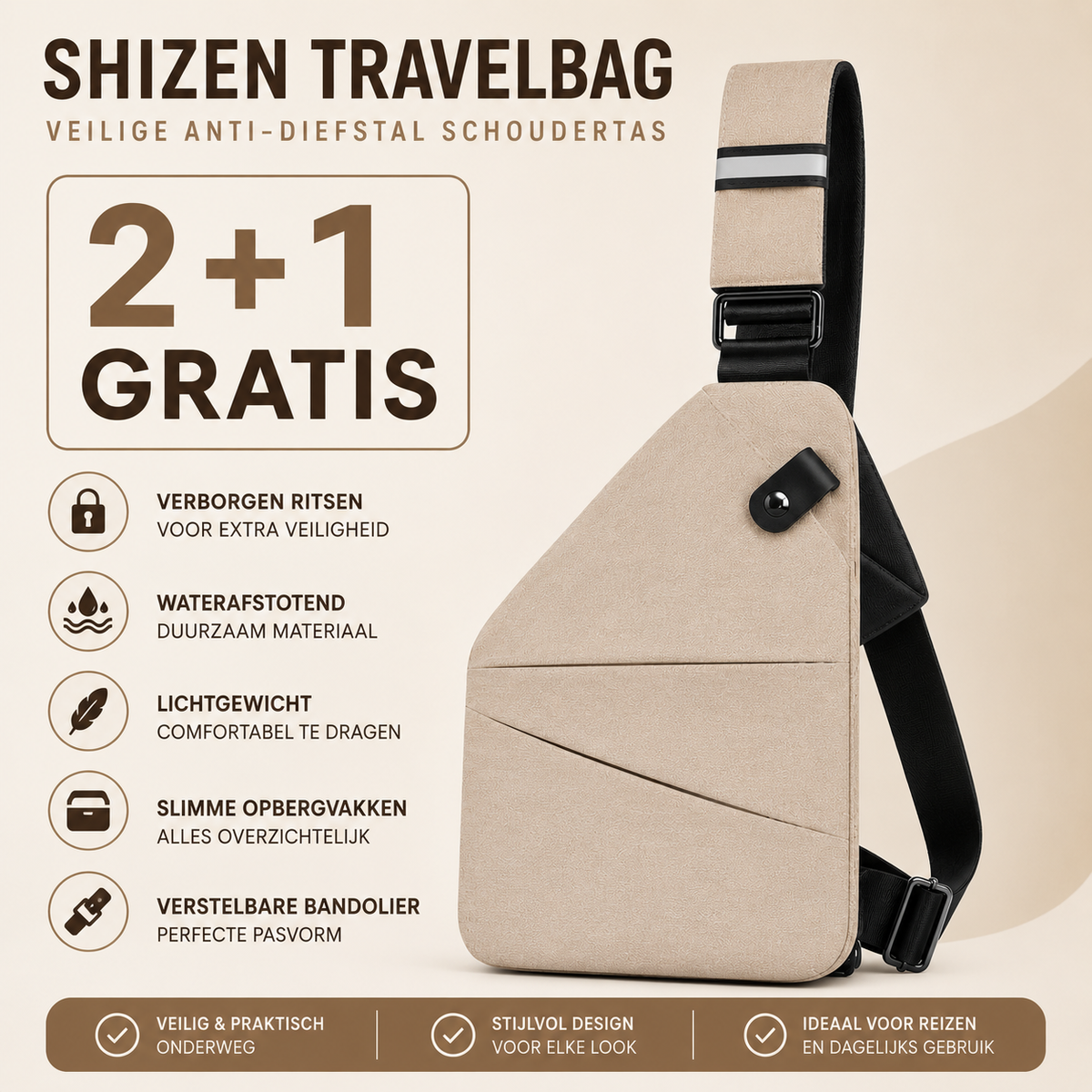 Shizen TravelBag – Veilige Anti-Diefstal Schoudertas