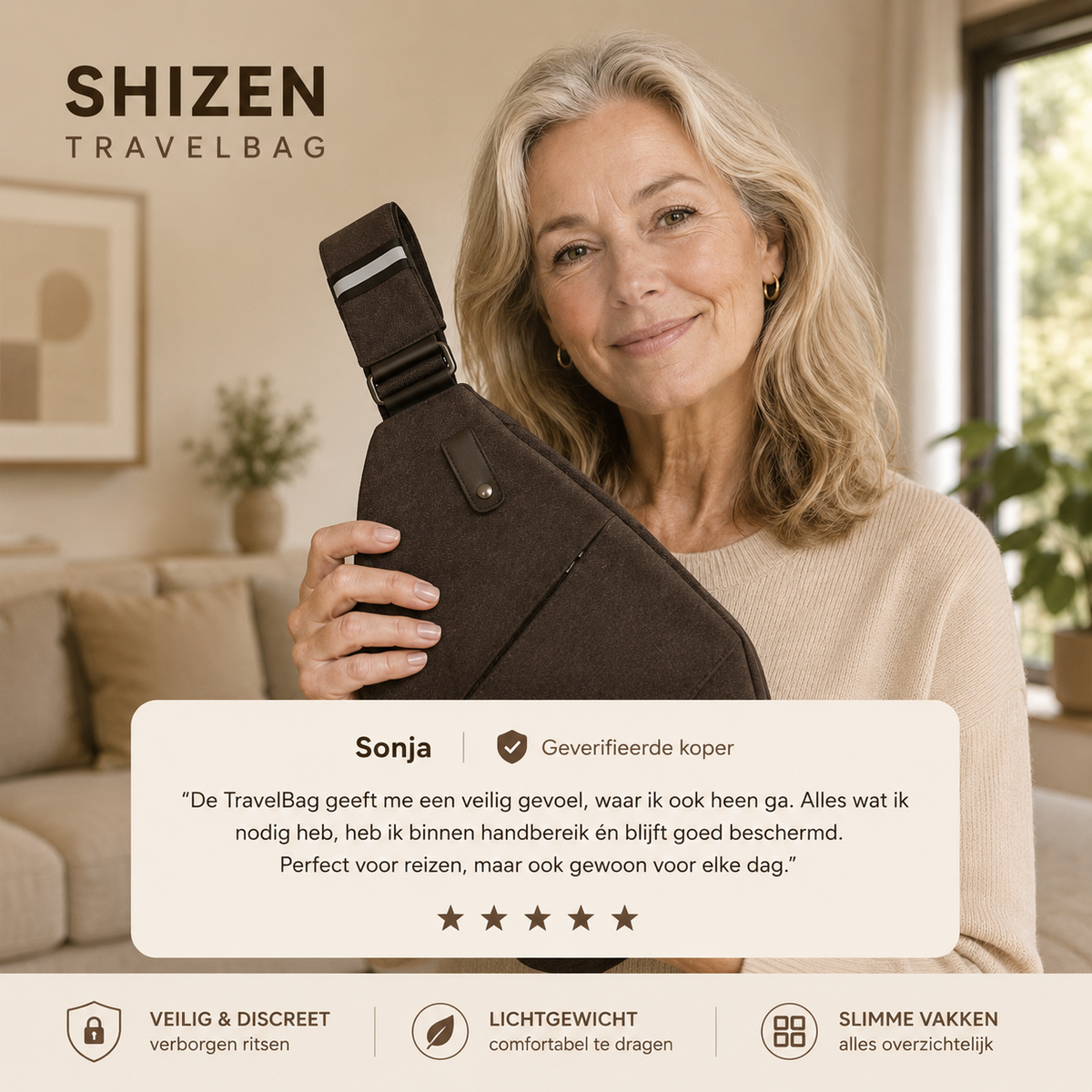 Shizen TravelBag – Veilige Anti-Diefstal Schoudertas