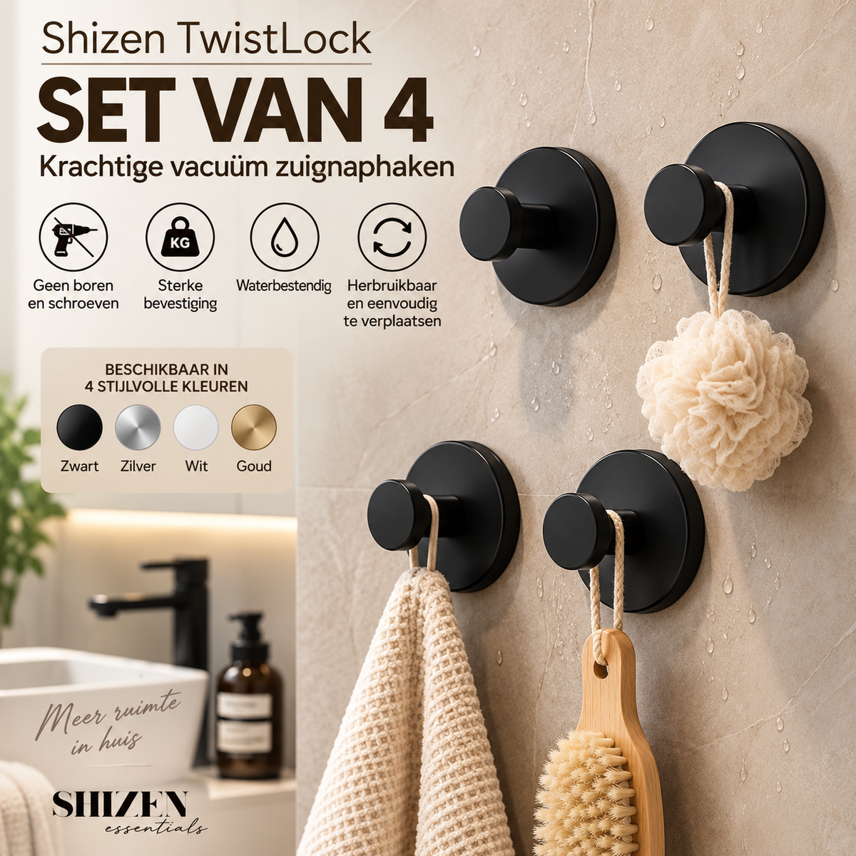 Shizen TwistLock - set van 4 krachtige vacuüm zuignaphaak